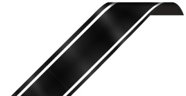 Schwarze Trauerschleife auf weißem Grund.