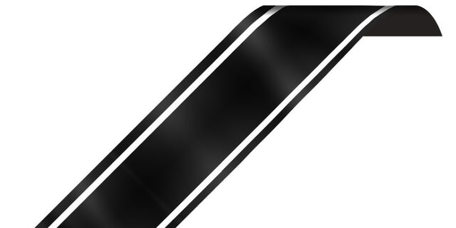 Schwarze Trauerschleife auf weißem Grund.