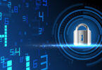 Abstract technology on dark background, digital security concept.