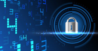 Abstract technology on dark background, digital security concept.