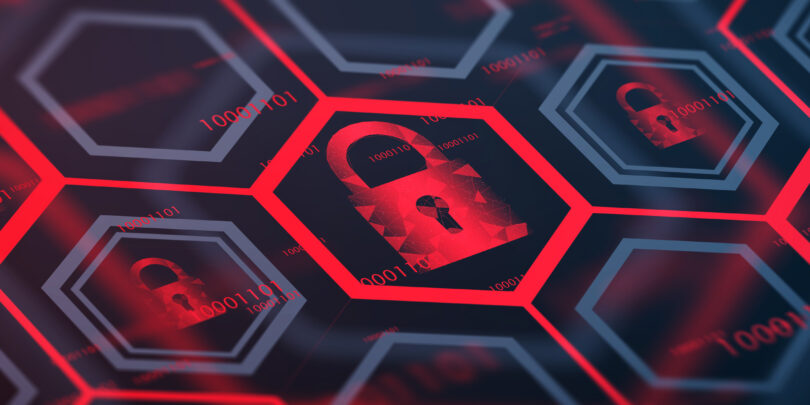 Red and gray online security digital button background. Cyber security and identification concept.