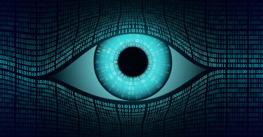 Auge, das aus einer digitalen Zahlenmatrix herausblickt.