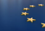 3D European Union flag background.