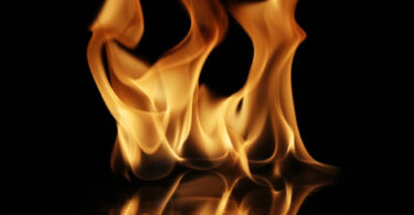 Soft Fire flame reflected on black background.