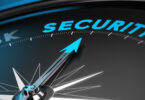 Compass needle pointing the word security.