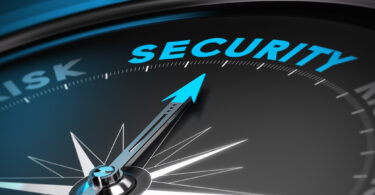 Compass needle pointing the word security.