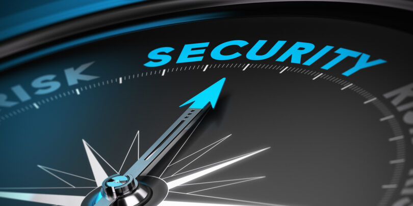 Compass needle pointing the word security.