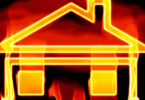 Konzeptbild eines in Flammen stehenden Hauses vor schwarzem Hintergrund.