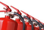 fire extinguishers close up isolated on white background.