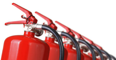 fire extinguishers close up isolated on white background.