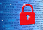 Abstrakter Computer-Hintergrund mit Code und Schloss – Sicherheitskonzept.