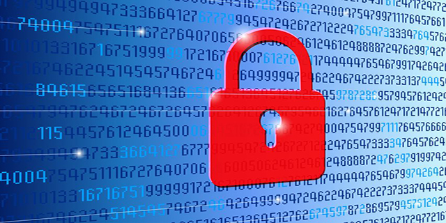Abstrakter Computer-Hintergrund mit Code und Schloss – Sicherheitskonzept.